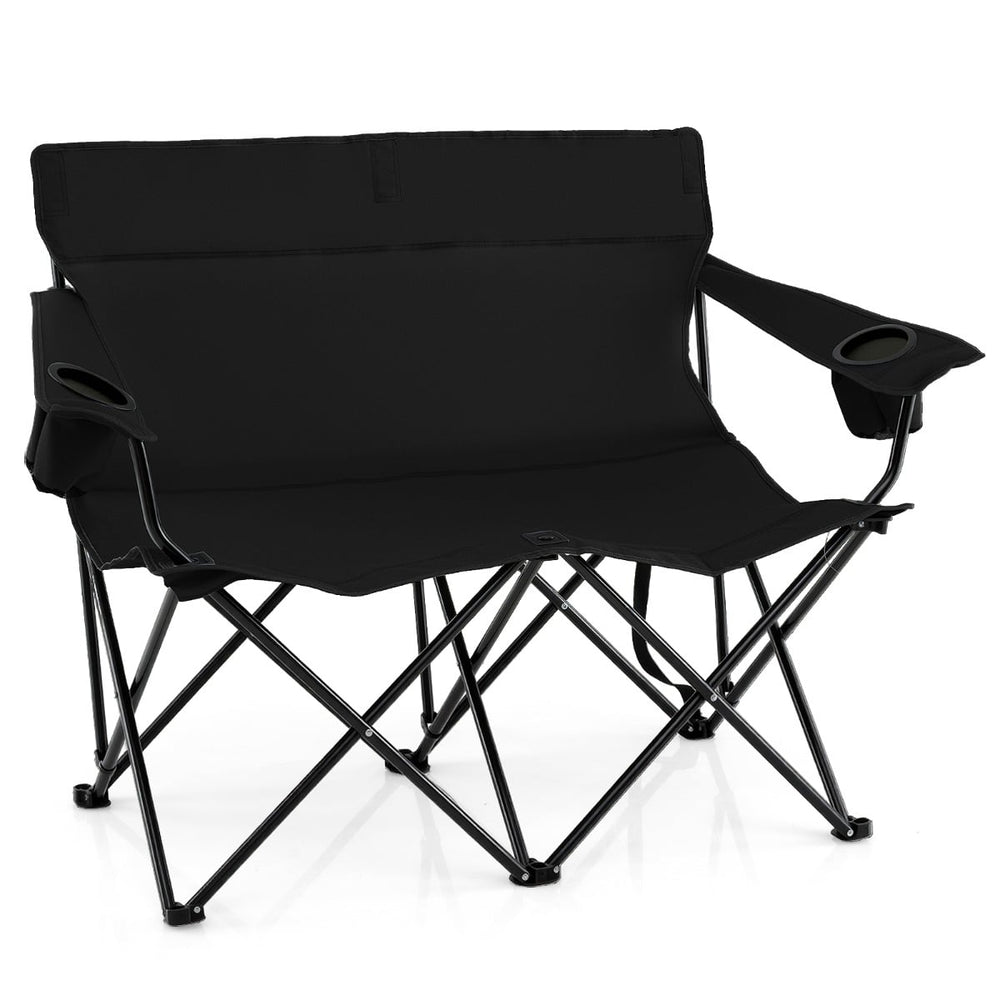Double Camping Chair with Cup Holders and Carrying Bag-Black