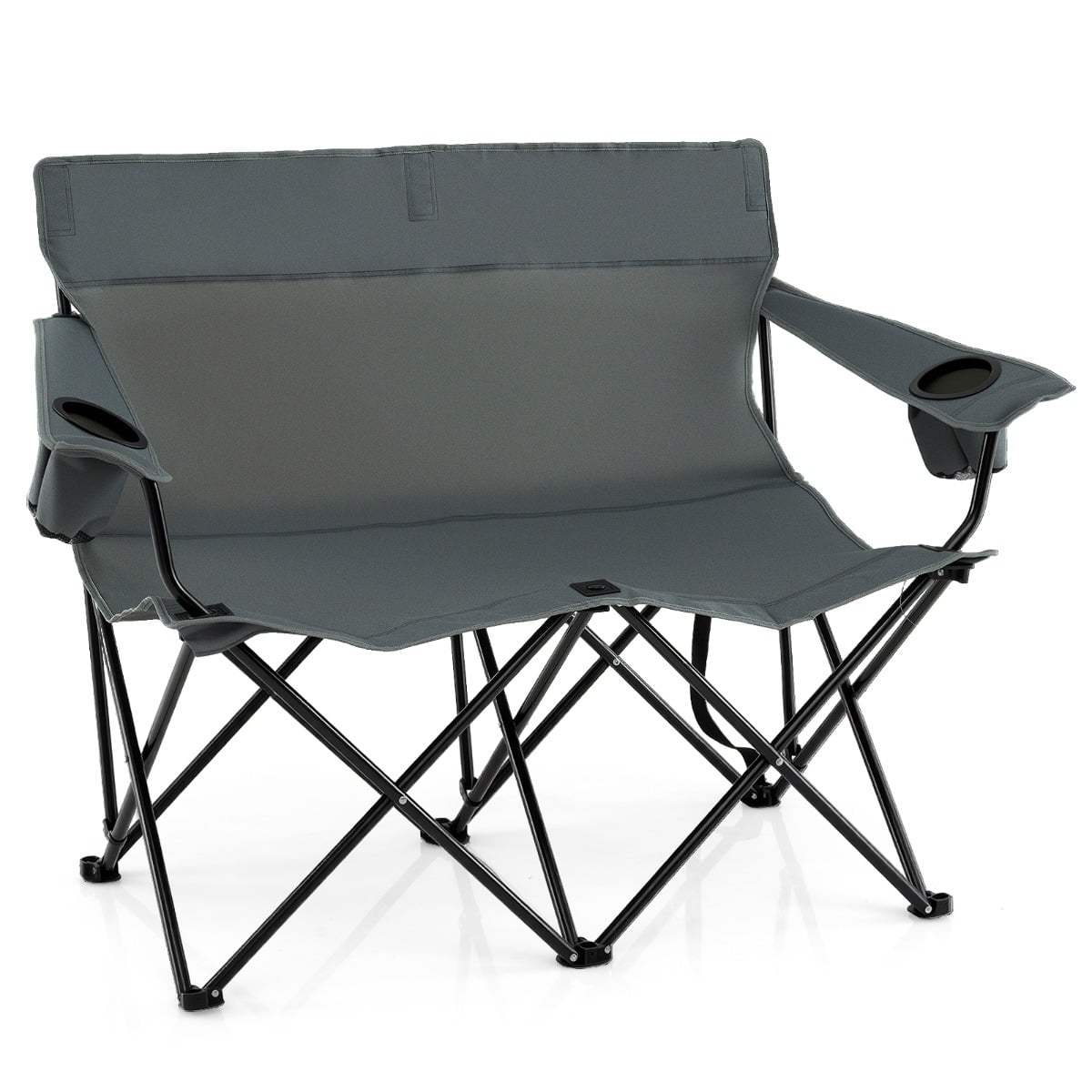 Double Camping Chair with Cup Holders and Carrying Bag-Grey
