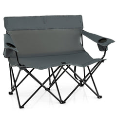 Double Camping Chair with Cup Holders and Carrying Bag-Grey