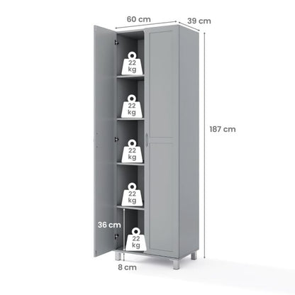 Double Door Tall Storage Cabinet with Adjustable Shelf and Anti-tilt Design-Grey