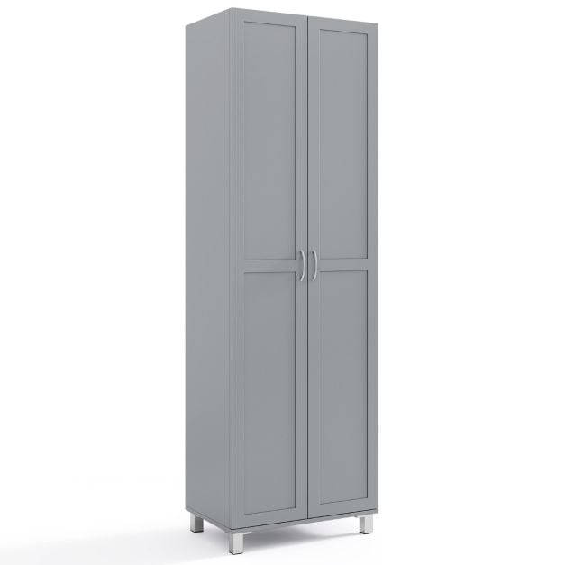 Double Door Tall Storage Cabinet with Adjustable Shelf and Anti-tilt Design-Grey
