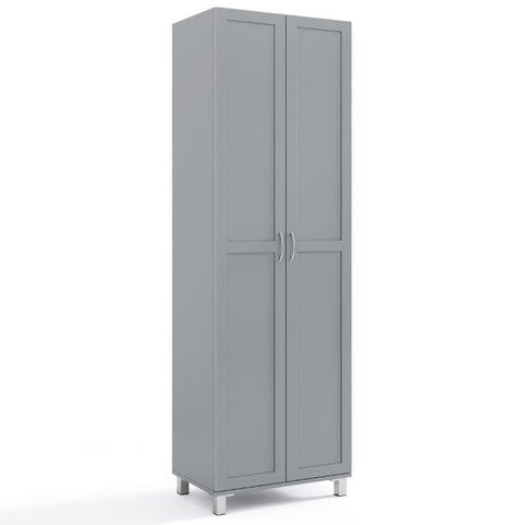 Double Door Tall Storage Cabinet with Adjustable Shelf and Anti-tilt Design-Grey