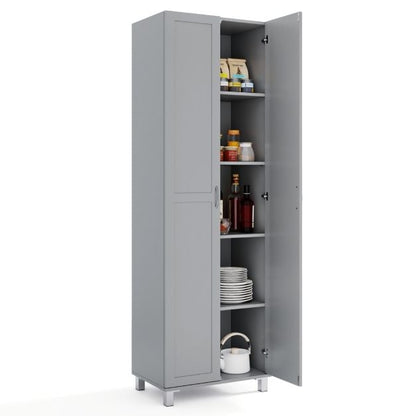 Double Door Tall Storage Cabinet with Adjustable Shelf and Anti-tilt Design-Grey
