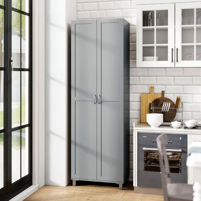Double Door Tall Storage Cabinet with Adjustable Shelf and Anti-tilt Design-Grey