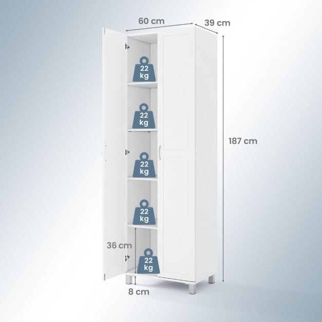 Double Door Tall Storage Cabinet with Adjustable Shelf and Anti-tilt Design-White