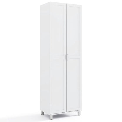 Double Door Tall Storage Cabinet with Adjustable Shelf and Anti-tilt Design-White