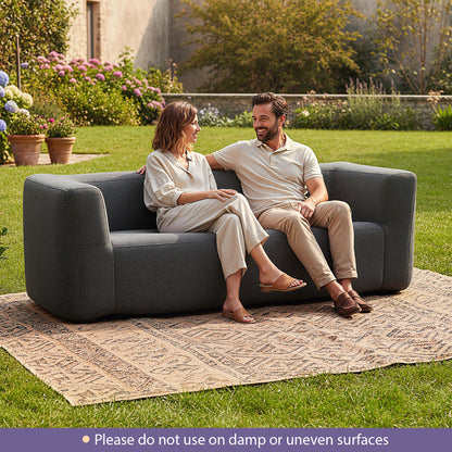 Double Inflatable Couch Portable Blow Up Sofa with Detachable Cover-Grey