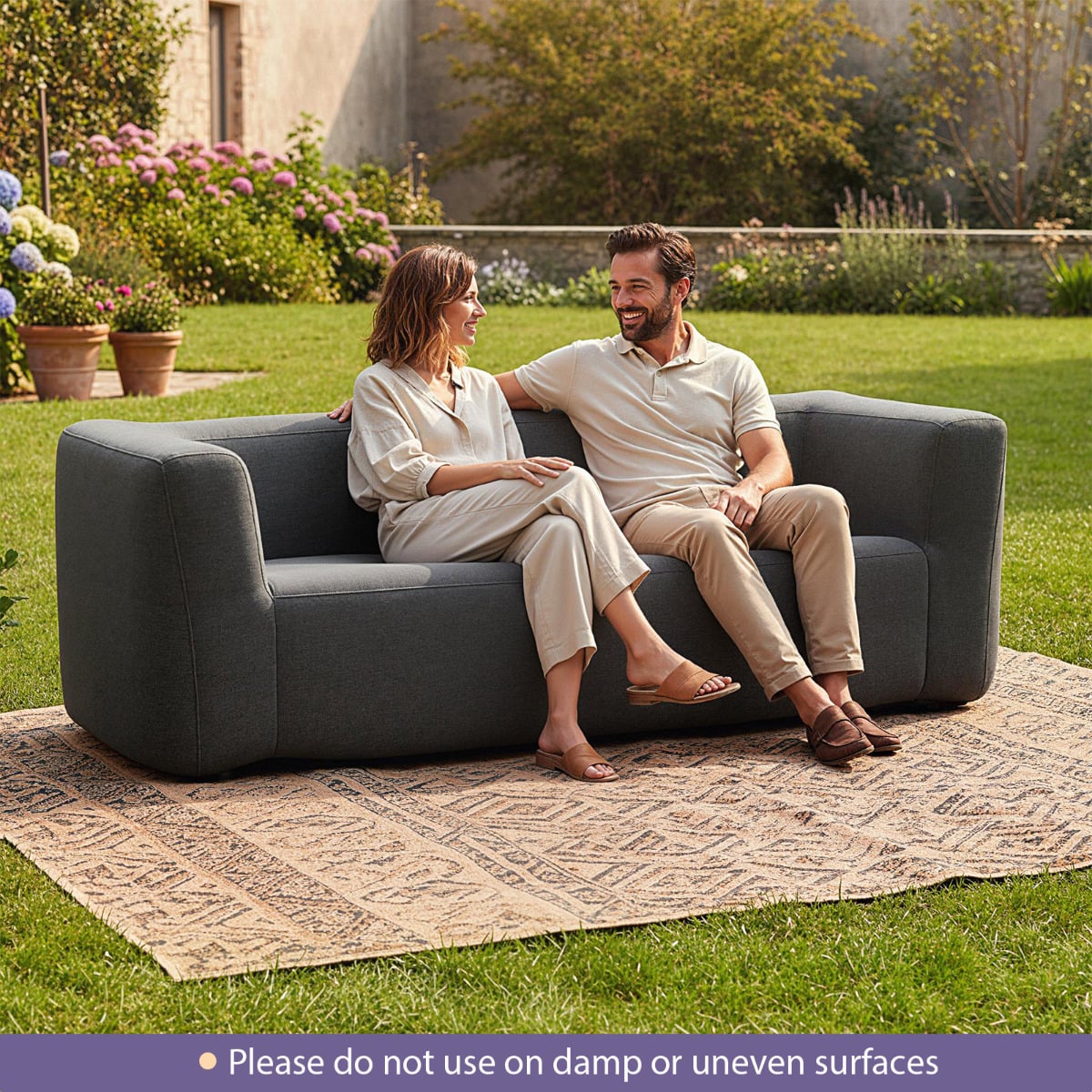 Double Inflatable Couch Portable Blow Up Sofa with Detachable Cover-Grey