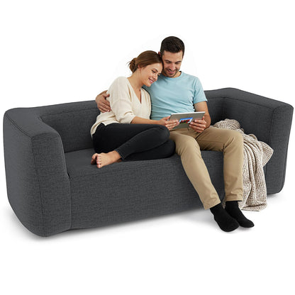 Double Inflatable Couch Portable Blow Up Sofa with Detachable Cover-Grey