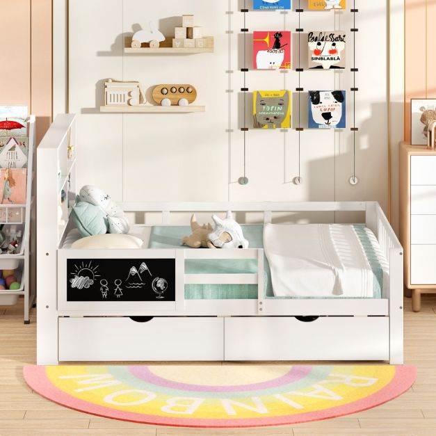 Single/Double Size Bed Frame with 2 Storage Drawers White-Double Size