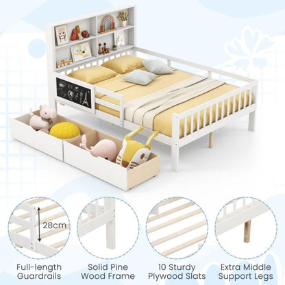 Single/Double Size Bed Frame with 2 Storage Drawers White-Double Size