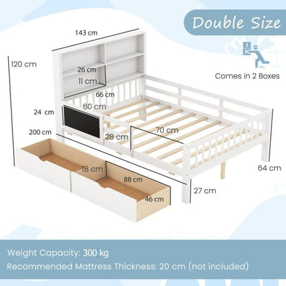 Single/Double Size Bed Frame with 2 Storage Drawers White-Double Size