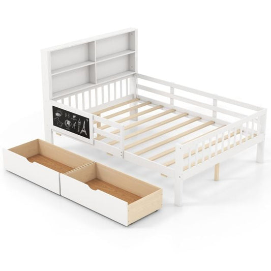 Single/Double Size Bed Frame with 2 Storage Drawers White-Double Size