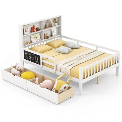 Single/Double Size Bed Frame with 2 Storage Drawers White-Double Size
