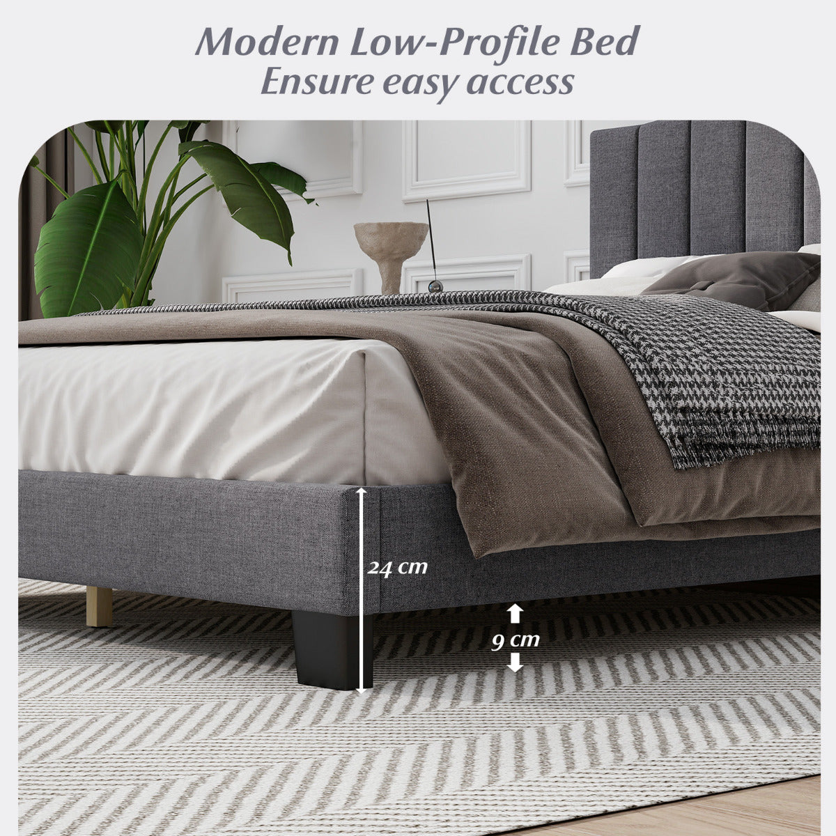 Modern Upholstered Bed Frame with Headboard and Wooden Slat Support-Double Size
