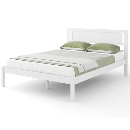 Double Size Wood Bed Frame with Headboard with Wooden Slats Support-Full Size