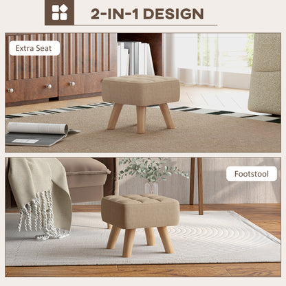 HOMCOM Linen-Look Square Padded Footstool - Brown