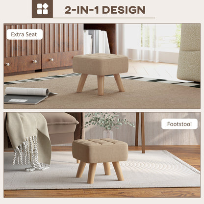 HOMCOM Linen-Look Square Padded Footstool - Brown