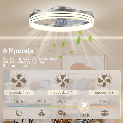 HOMCOM Ceiling Fans with Lights and Remote & App Control, 50cm LED Ceiling Fan Light with 3 Colour Temperatures, 6 Speed, Silver