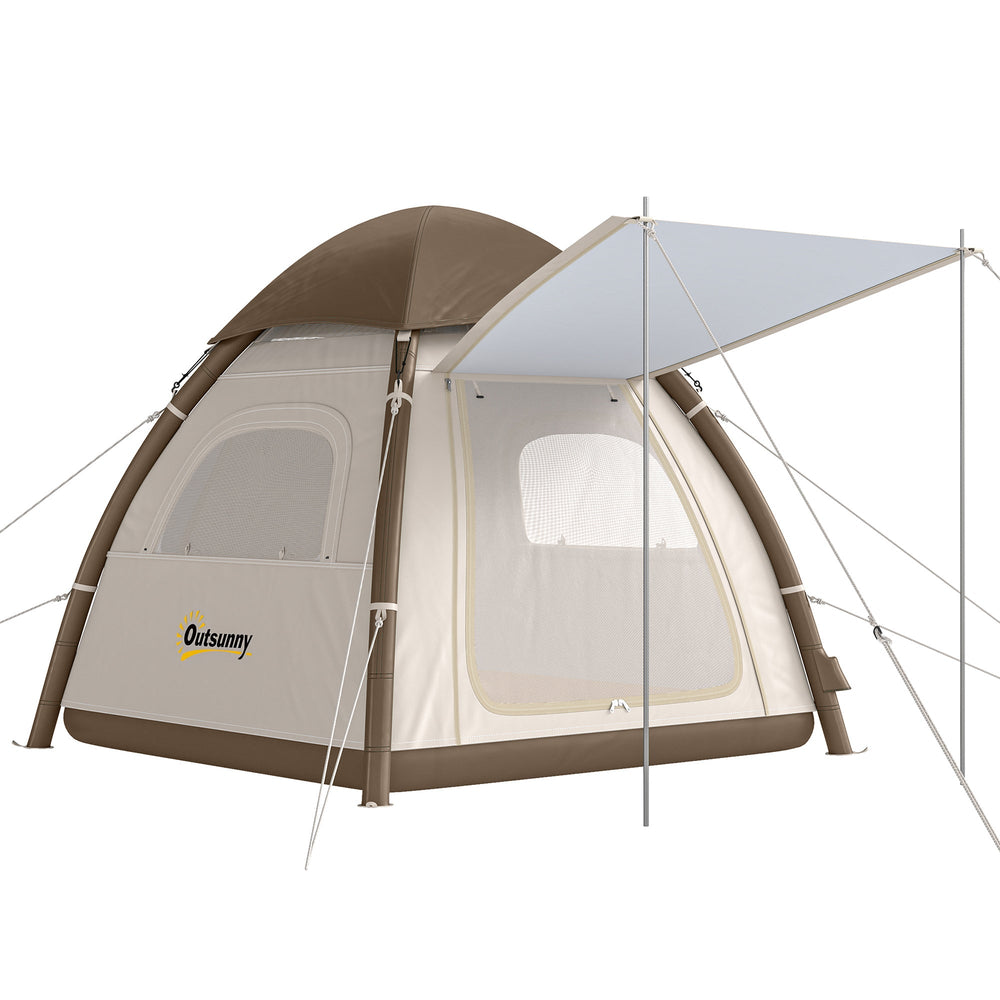 Outsunny Inflatable Camping Tent with Rainfly, 3 Man Air Tent 3000mm Waterproof Blow Up Tents, Cream
