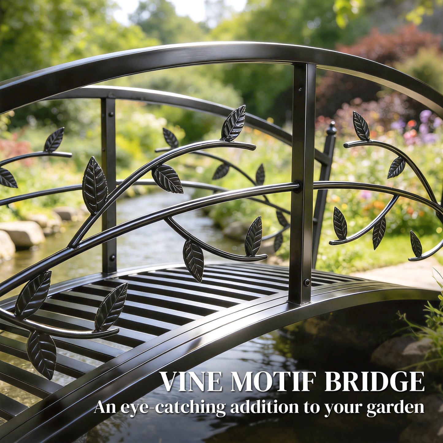 Outsunny 1.2M Metal Garden Bridge with Safety Railings, Outdoor Pond Bridge, Arch Decorative Footbridge for Creek Stream
