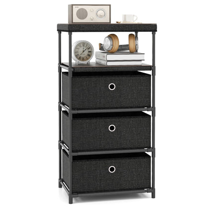 Dresser with 3 Drawers with Wood Top and Metal Frame-Black
