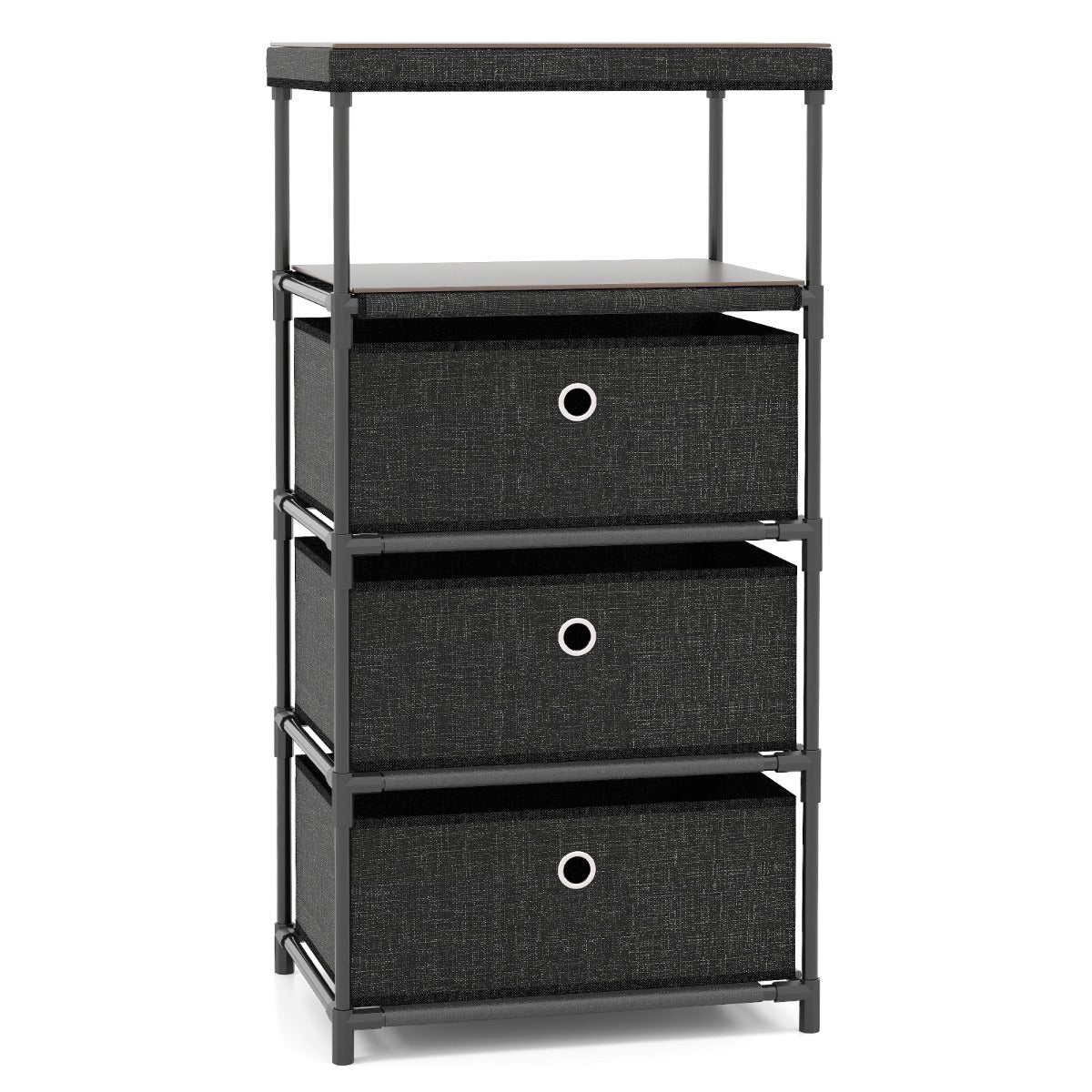 Dresser with 3 Drawers with Wood Top and Metal Frame-Black