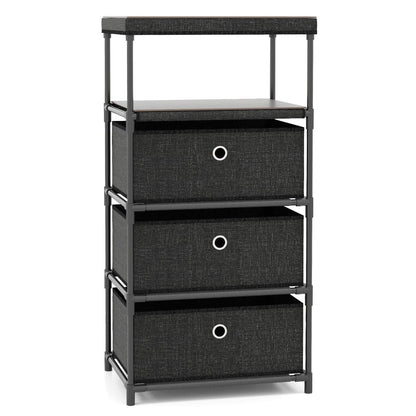 Dresser with 3 Drawers with Wood Top and Metal Frame-Black