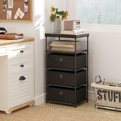 Dresser with 3 Drawers with Wood Top and Metal Frame-Black