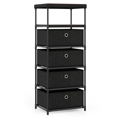 Dresser with 4 Drawer Wood Top and Metal Frame-Black