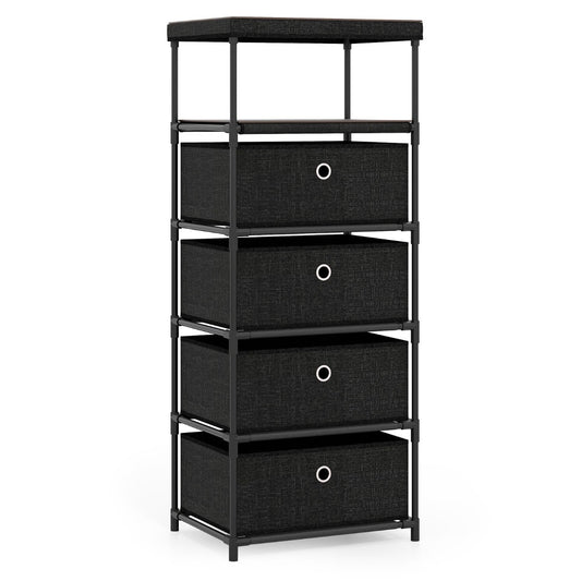 Dresser with 4 Drawer Wood Top and Metal Frame-Black
