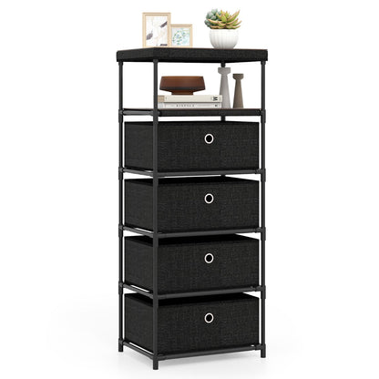 Dresser with 4 Drawer Wood Top and Metal Frame-Black