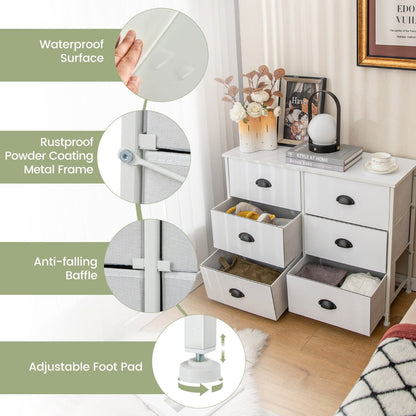 Dresser with 6 Foldable Fabric Drawers Living Room Bedroom-White