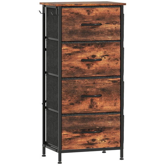 HOMCOM Chest of Four Fabric Drawers - Rustic Brown