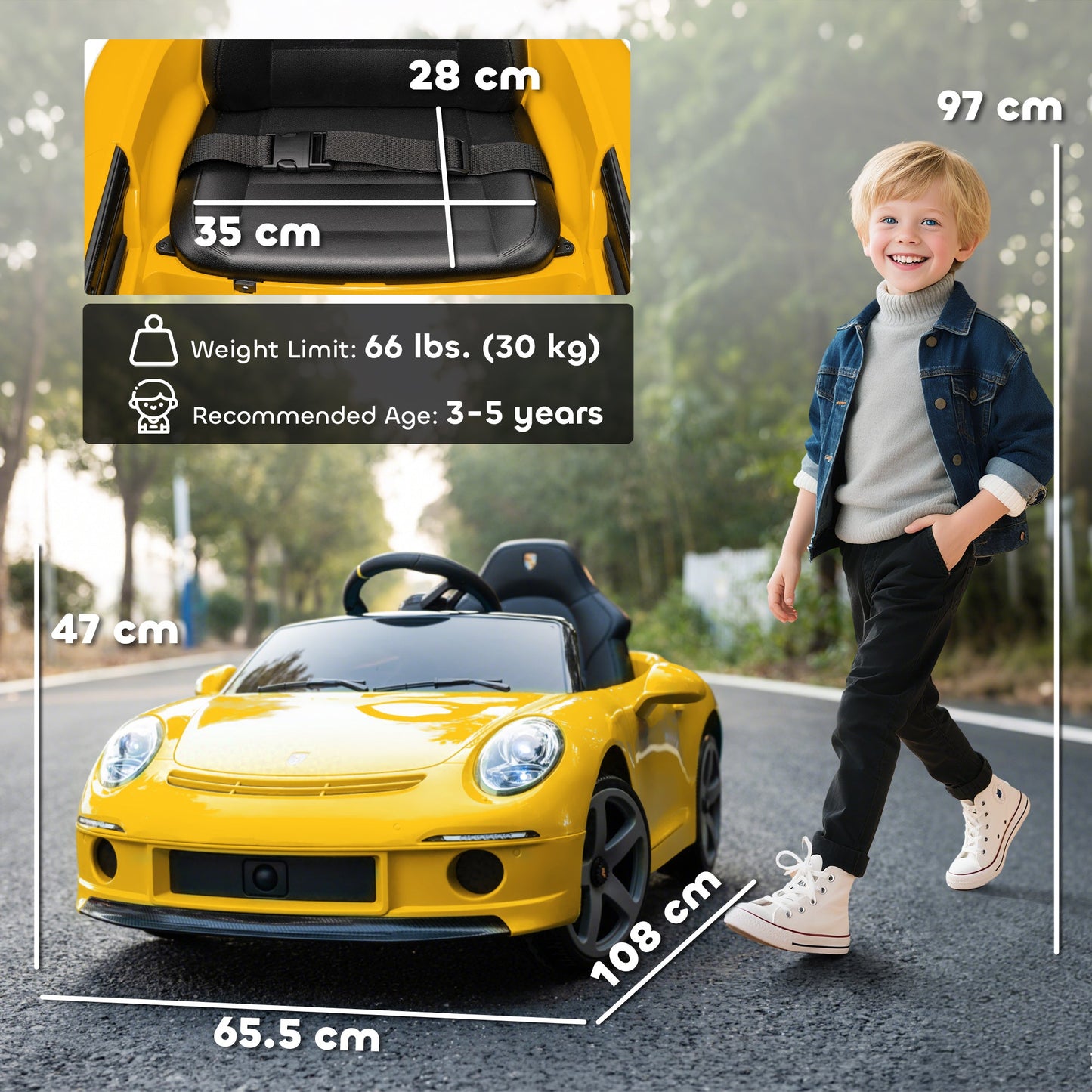 AIYAPLAY Kids Electric Car, 12V Licensed RUF GT Ride on Car with Suspension, Remote Control, Music for 3-5 Years Yellow