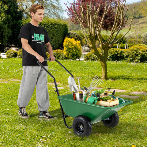 Heavy-Duty Garden Utility Cart with Pneumatic Tires-Green