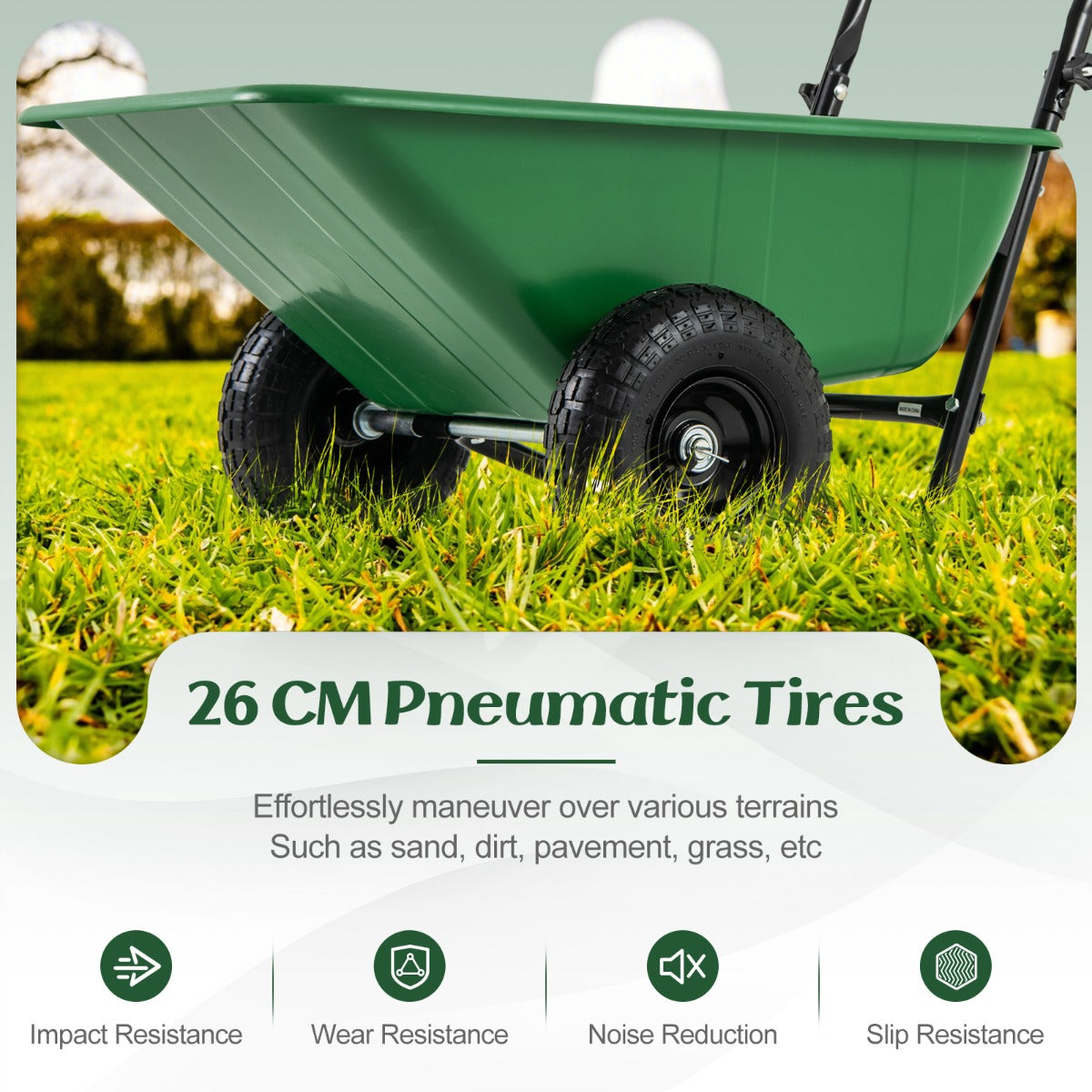 Heavy-Duty Garden Utility Cart with Pneumatic Tires-Green