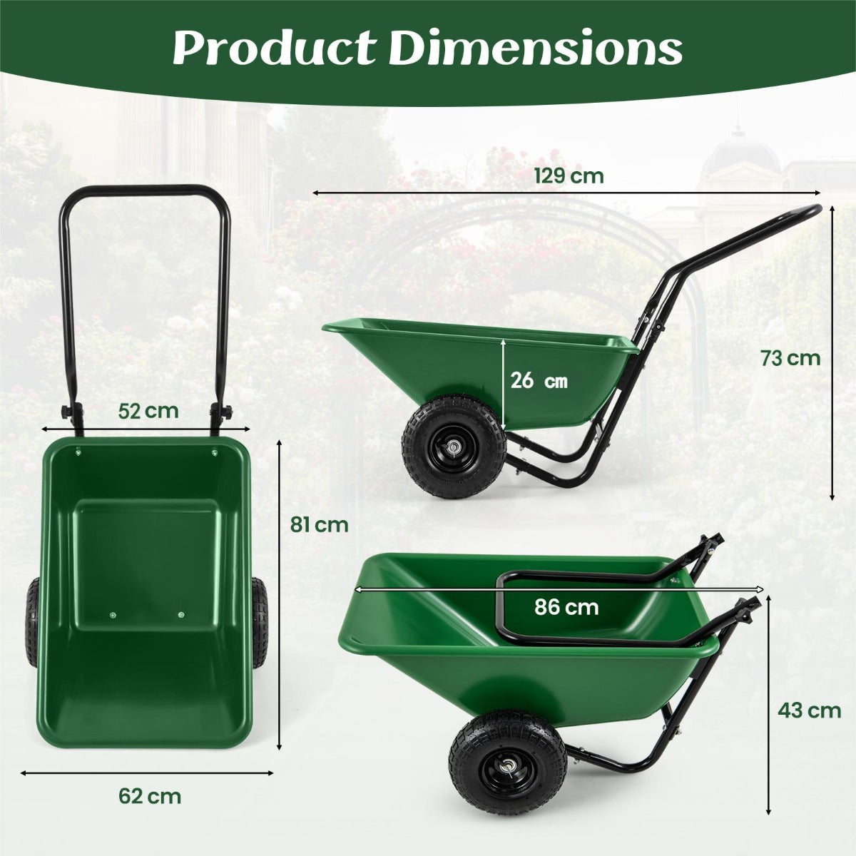 Heavy-Duty Garden Utility Cart with Pneumatic Tires-Green