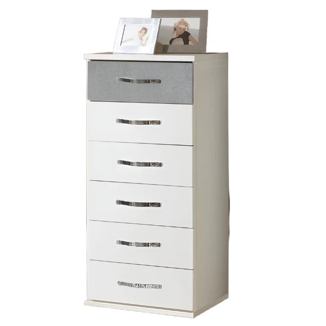 Dewi 6 Drawer Tall Boy Chest of Drawers - White and Grey