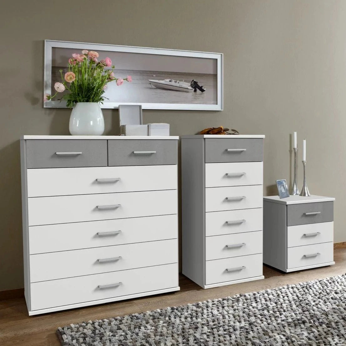 Dewi 5+2 Chest of Drawers - White and Grey
