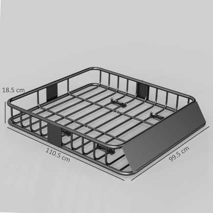 HOMCOM Universal Roof Rack Basket Tray, 90.7 kg Steel Car Rooftop Luggage Cargo Carrier Holder with Wind Fairing, Side Rails for SUVs, Pickups, Sedans, Off-Road Vehicles, 110.5 x 99.5 x 18.5 cm, Black