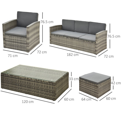 Outsunny 6-Seater Outdoor Garden Rattan Furniture Set w/ Table Grey