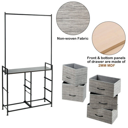 Fabric Storage Organizer with Clothes Rack and Drawers