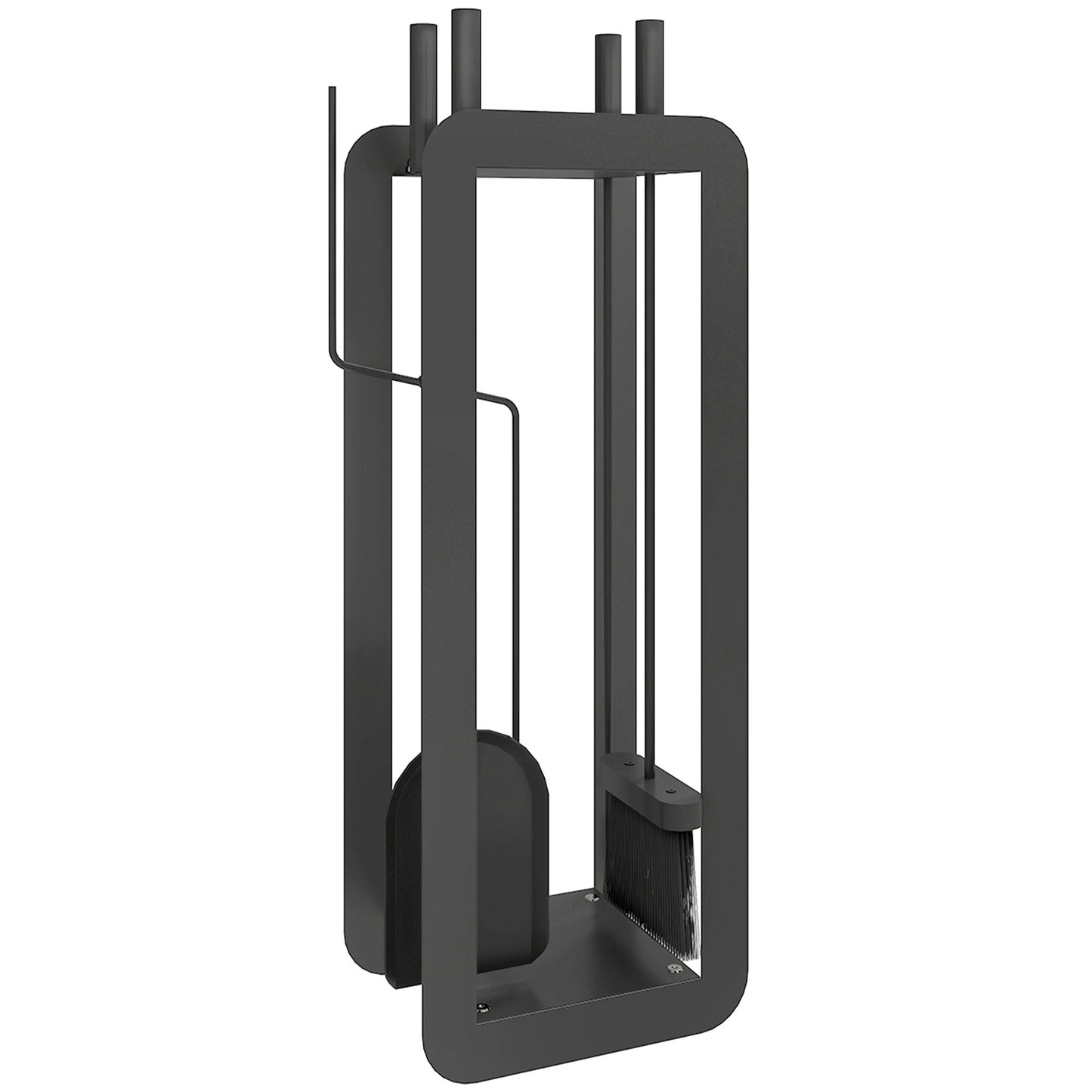 Outsunny 5 Pieces Fireplace Companion Set, Metal Fireplace Accessories Fireside Companion Set with Brush, Shovel, Poker, A Pair of Tongs, Stand, Black