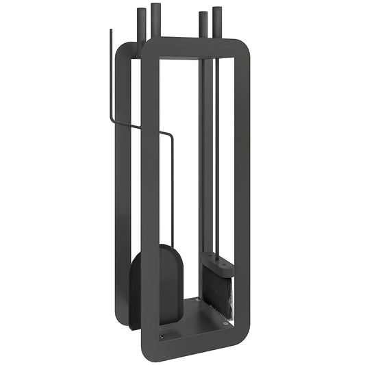 Outsunny 5 Pieces Fireplace Companion Set, Metal Fireplace Accessories Fireside Companion Set with Brush, Shovel, Poker, A Pair of Tongs, Stand, Black