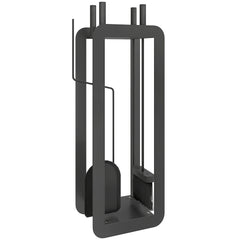 Outsunny 5 Pieces Fireplace Companion Set, Metal Fireplace Accessories Fireside Companion Set with Brush, Shovel, Poker, A Pair of Tongs, Stand, Black