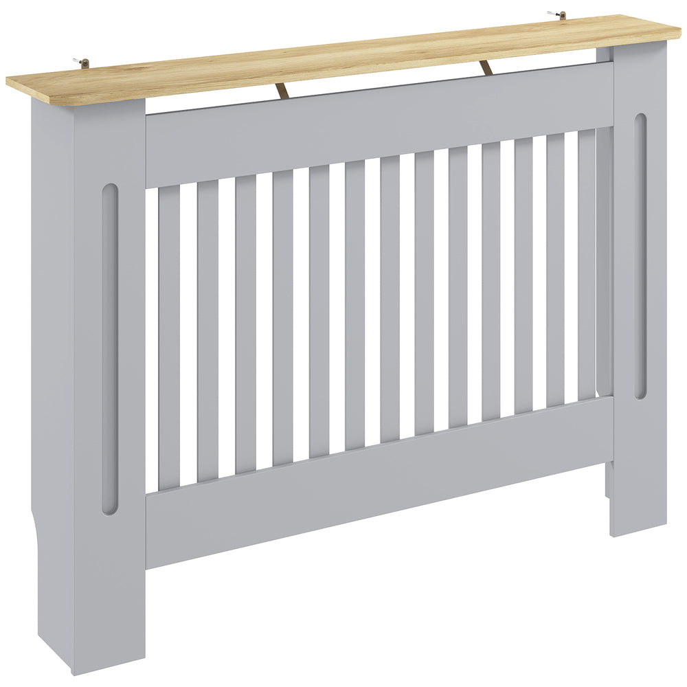 HOMCOM Slatted Radiator Cover, Painted Cabinet with Line Grill Design, 112L × 19W × 81H cm, Grey