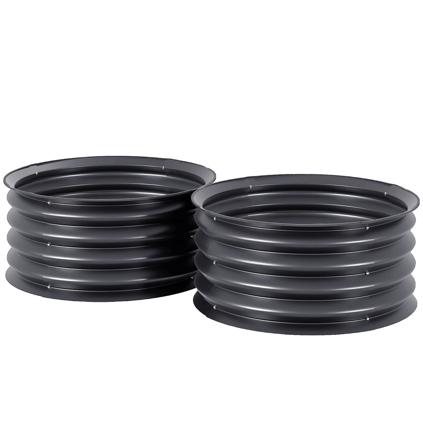 Outsunny Set of 2 Raised Garden Bed, Metal Planter Box with Safety Edging, Easy-to-assemble Stock Tank, Dark Grey