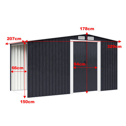 10.8 ft H Steel Garden Storage Bike Shed with Gable Roof Top Air Circulation Design