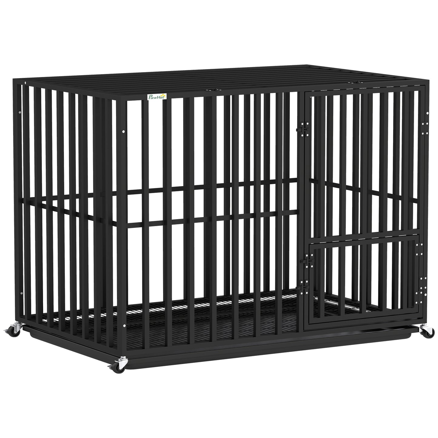 PawHut Heavy Duty Dog Crate, Dog Cage with Wheels for Extra Large Breeds, Metal Pet Kennel with Removable Tray